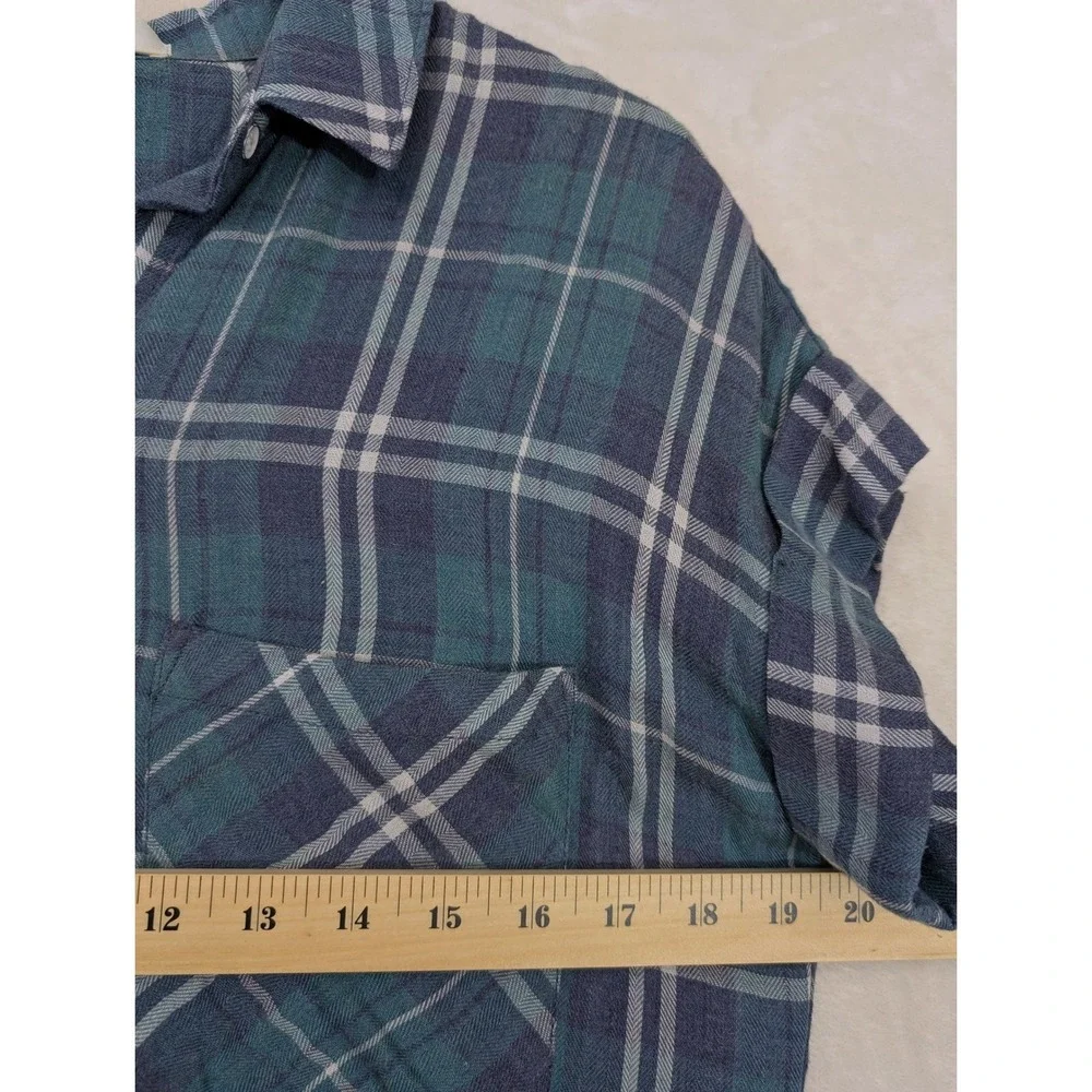 Cloth & Stone Anthropologie Shirt Dress Women S Blue Green Plaid‎ Casual